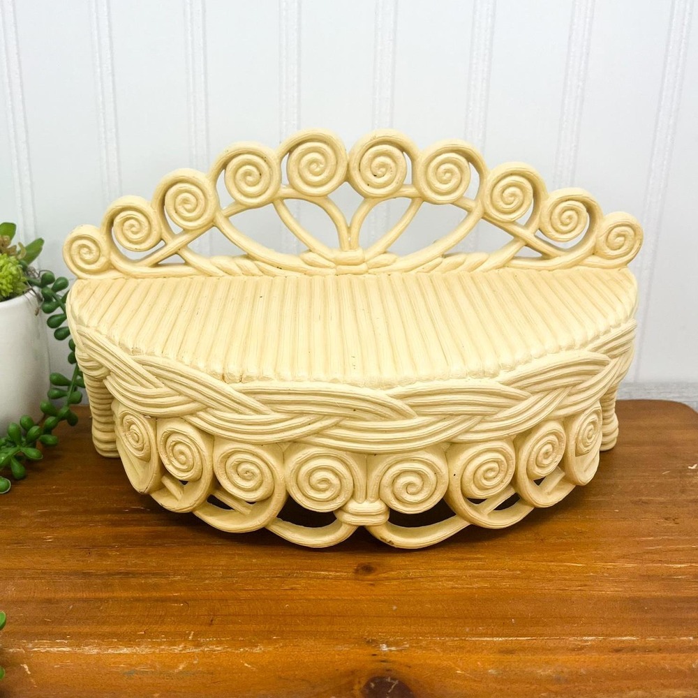 Boho Beige Burwood Plant Shelf: Mid-Century Faux Wicker Decor